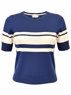 Mer Sea Court Striped Knit Sweater Top Medium Blue White Coastal Preppy‎